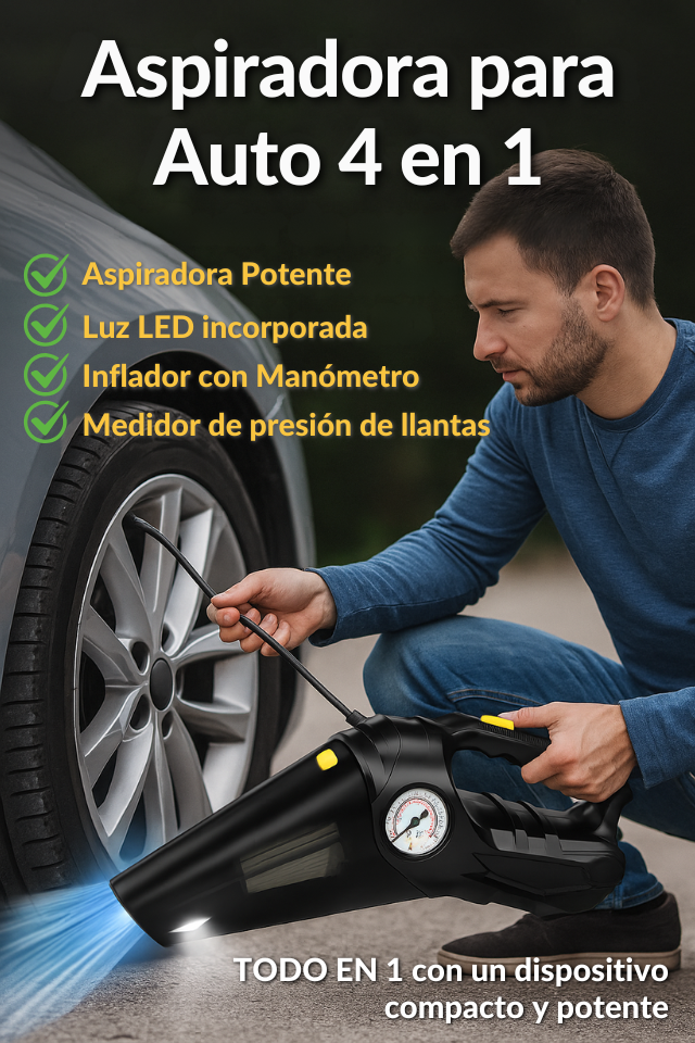 COMPRESOR Y ASPIDORA PARA AUTOS 4 EN 1