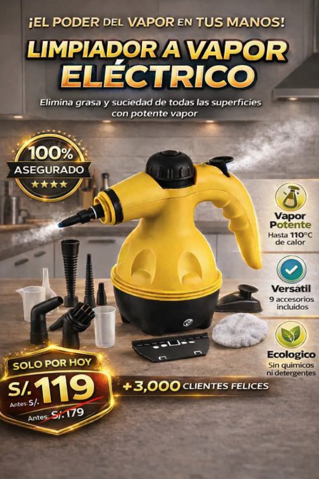 CLEAN PRO - Limpiador a Vapor Portátil
